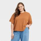 Women's Plus Size Bell Short Sleeve Quilted Boxy T-shirt - A New Day Brown