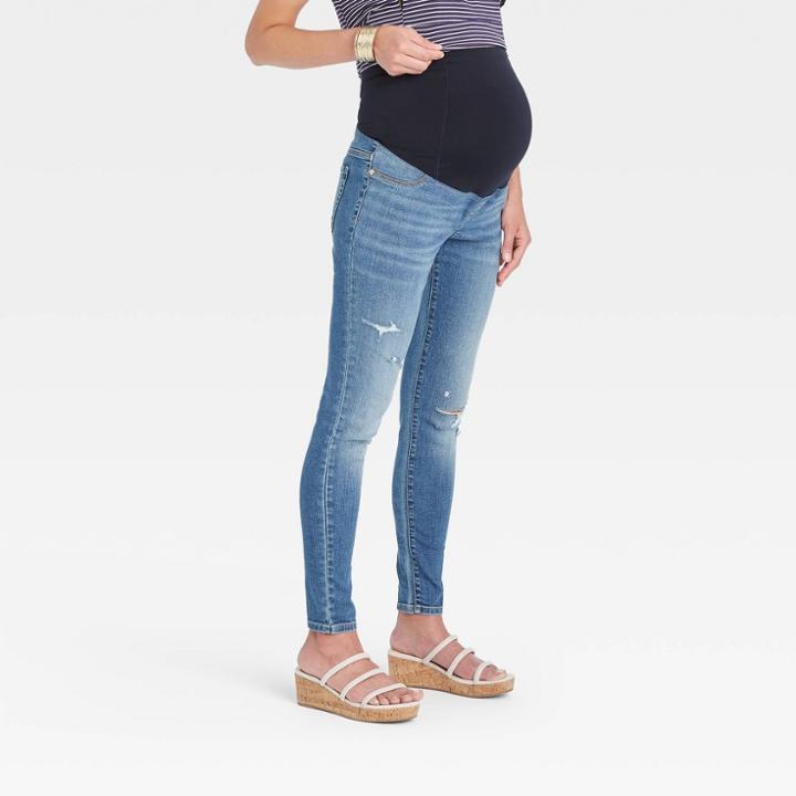 Mid-rise Over Belly Distressed Skinny Maternity Jeans - Isabel Maternity By Ingrid & Isabel