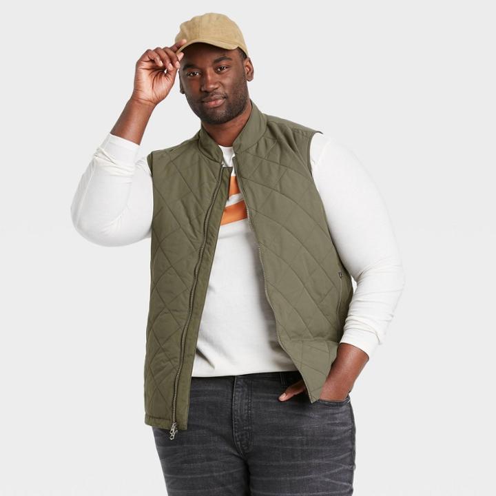 Men's Tall Lightweight Quilted Puffer Vest - Goodfellow & Co Olive Green