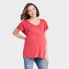 Flutter Short Sleeve Tie-waist Maternity Top - Isabel Maternity By Ingrid & Isabel Red