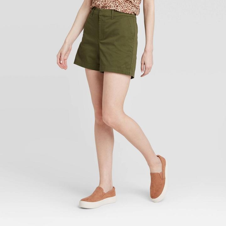 Women's Regular Fit High-rise 5 Chino Shorts - A New Day Lime Green 0, Women's, Green Green