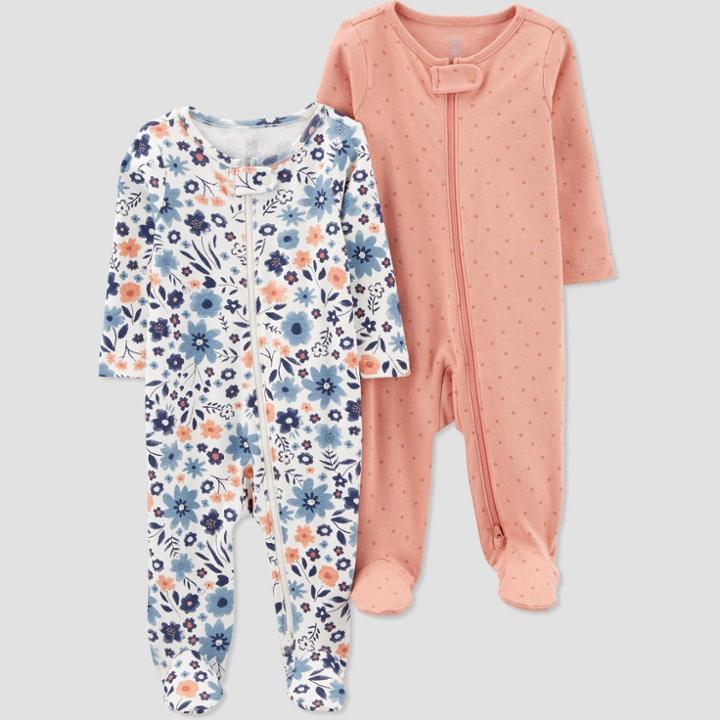 Carter's Just One You Baby Girls' 2pk Floral Sleep N' Play - Navy Blue/pink