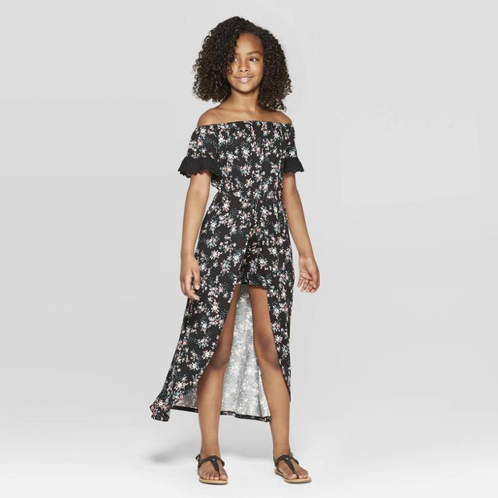 Girls' Off The Shoulder Walk-through Maxi Dress - Art Class Black