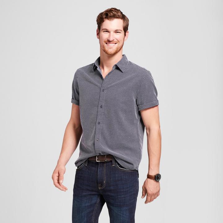 Men's Short Sleeve Cotton Novelty Button-down Shirt - Goodfellow & Co Xavier Navy (blue)