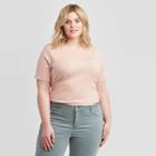 Women's Plus Size Short Sleeve Ribbed T-shirt - Ava & Viv Blush Pink 1x, Women's,