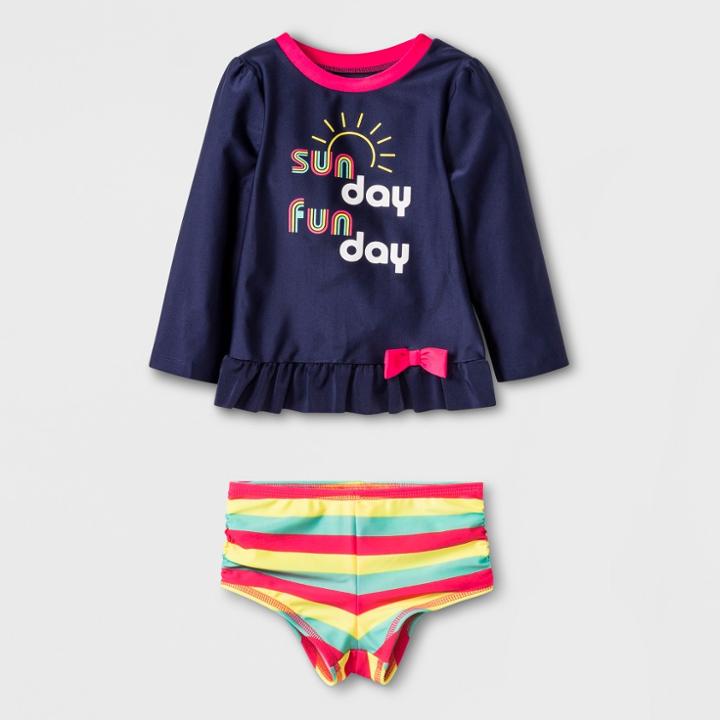 Baby Girls' Sun Day Fun Day Rash Guard Swimsuit - Cat & Jack Navy