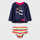 Baby Girls' Sun Day Fun Day Rash Guard Swimsuit - Cat & Jack Navy