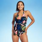 Kona Sol Women's Sash Tie Waist Modern One Piece Swimsuit - Kona