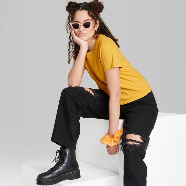 Women's Short Sleeve Shrunken Boxy T-shirt - Wild Fable Mustard