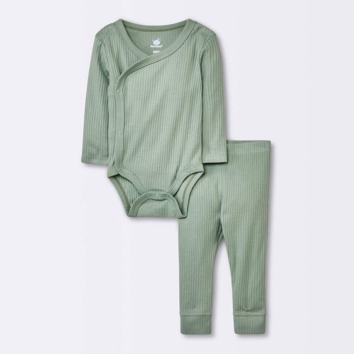 Baby Basic Wide Rib Side Snap Bodysuit & Pants Set - Cloud Island Green Newborn