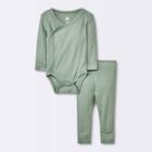 Baby Basic Wide Rib Side Snap Bodysuit & Pants Set - Cloud Island Green Newborn