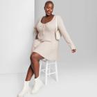 Women's Plus Size Long Sleeve Cozy Knit Fit & Flare Dress - Wild Fable Oatmeal