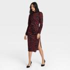 Women's Floral Print Puff Long Sleeve A-line Dress - Who What Wear Black
