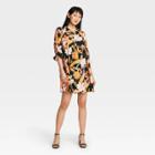 Women's Floral Print Puff Short Sleeve A-line Dress - Who What Wear Black