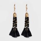 Wooden Beaded And Raffia Tassel Drop Earrings - A New Day Black