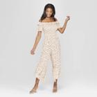 Women's Floral Print Short Sleeve Off The Shoulder Smocked Top Jumpsuit - Xhilaration Cream