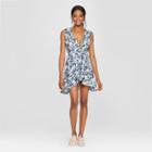 Women's Floral Print Wrap Front Ruffle Dress - Love @ First Sight (juniors') Blue L,