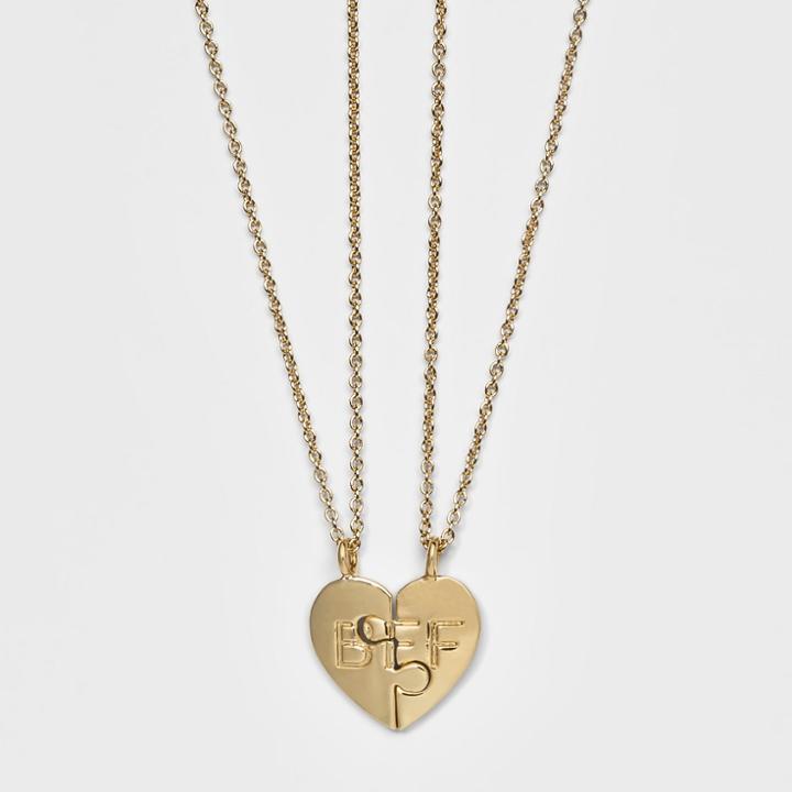Heart Puzzle Piece Engraved Bff Necklace Set 2ct - Wild Fable Gold