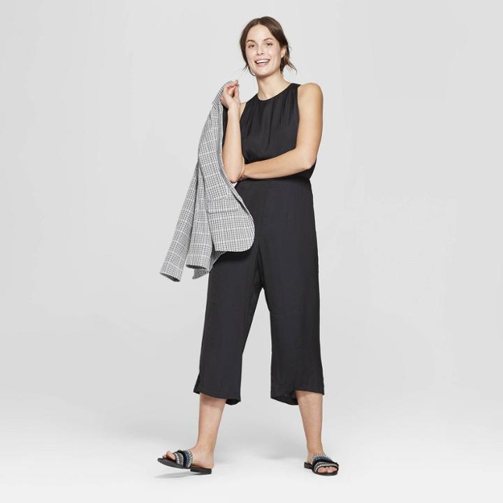 Women's Sleeveless Crew Neck Jumpsuit - A New Day Black
