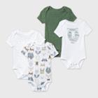 Baby Boys' 4pk Little Cub Short Sleeve Bodysuit - Cloud Island Olive Green/white