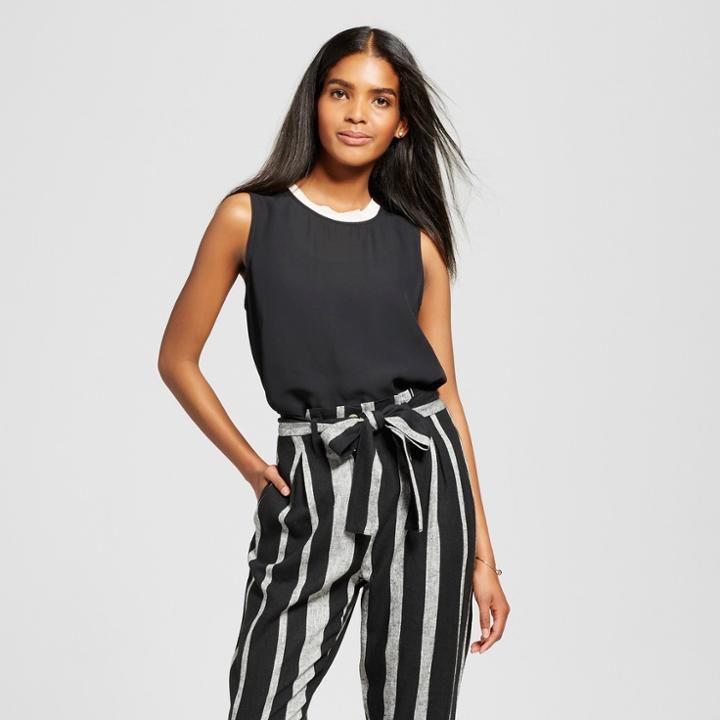 Women's Chiffon Trim Woven Tank - Who What Wear Black