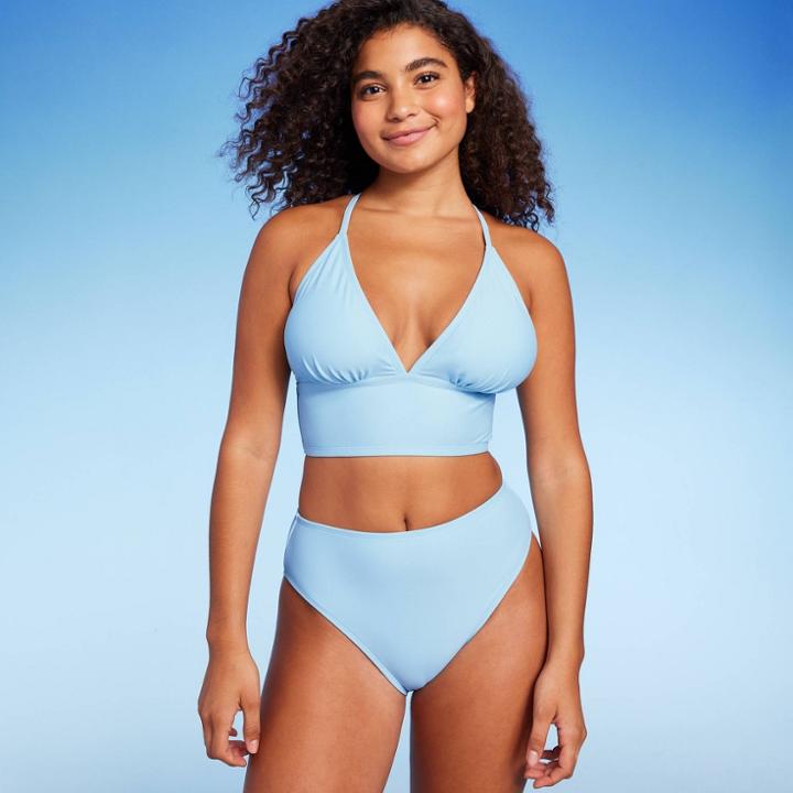Women's Longline Lace-up Back Bikini Top - Wild Fable Light Blue D/dd Cup