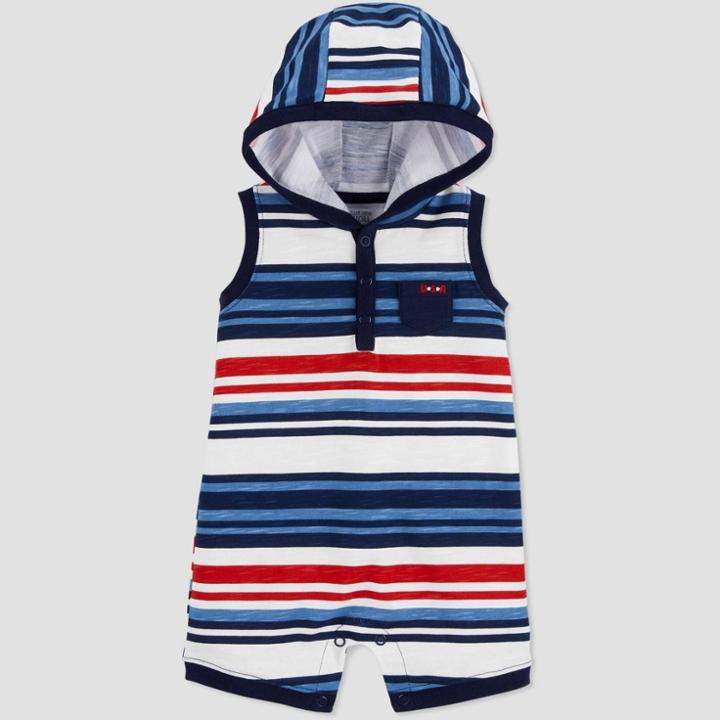 Baby Boys' One Piece Joy 4th Of July Hooded Striped Romper - Just One You Made By Carter's Blue/white/red 3m, Boy's, White Blue Red