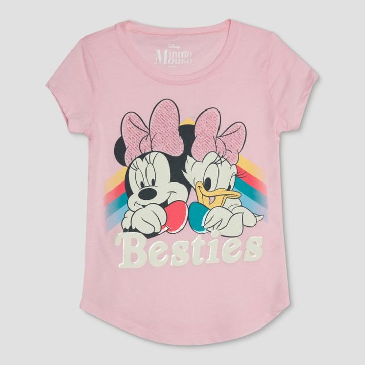 Girls' Disney Minnie Mouse And Daisy 'besties' Short Sleeve T-shirt - Pink