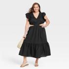 Women's Plus Size Flutter Sleeveless Cut Out Dress - A New Day Black