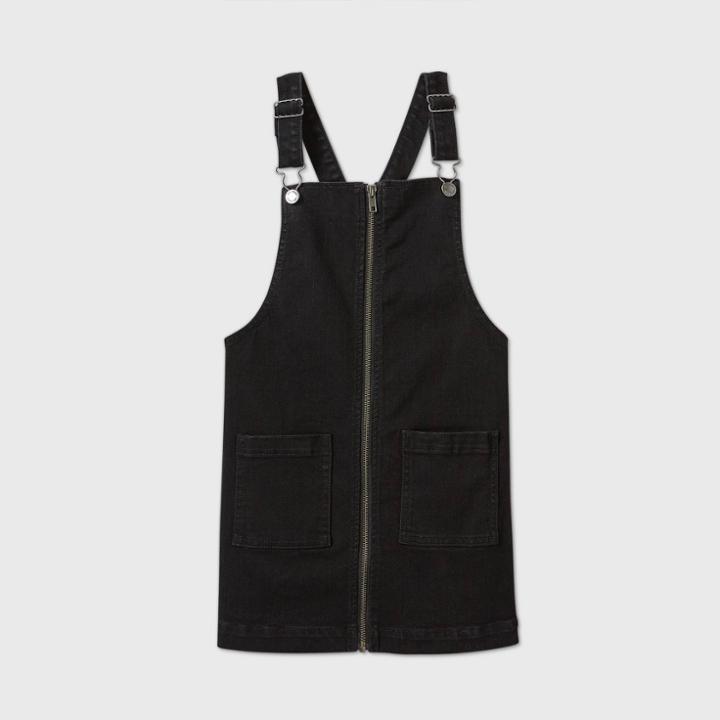 Girls' Denim Zip-front Pinafore - Art Class Black