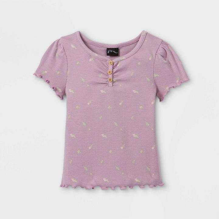 Toddler Girls' Rib Henley Short Sleeve T-shirt - Art Class Purple