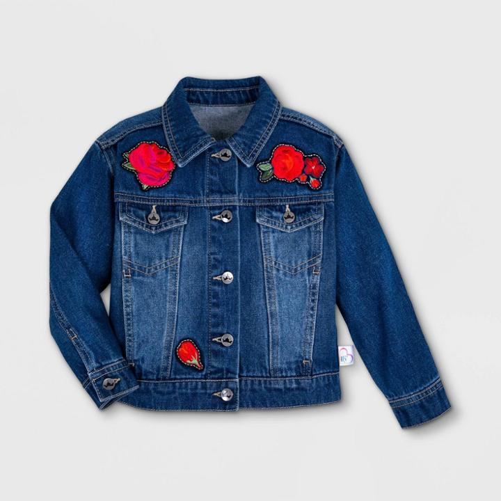 Beauty And The Beast Girls' Disney Princess Belle Rose Denim Jacket - Blue 4 - Disney