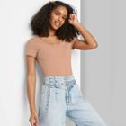 Women's Short Sleeve V-neck Slim Fit T-shirt - Wild Fable Camel