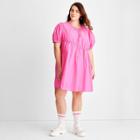 Women's Puff Short Sleeve Drawcord Mini Dress - Future Collective With Gabriella Karefa-johnson Cherry Pink