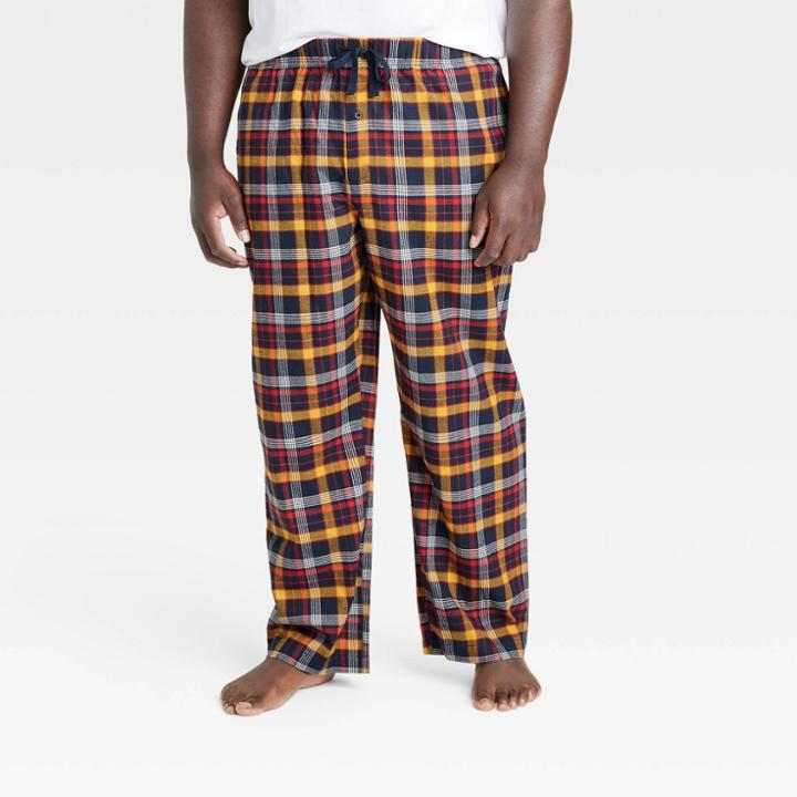 Men's Big & Tall Plaid Flannel Pajama Pants - Goodfellow & Co Gold
