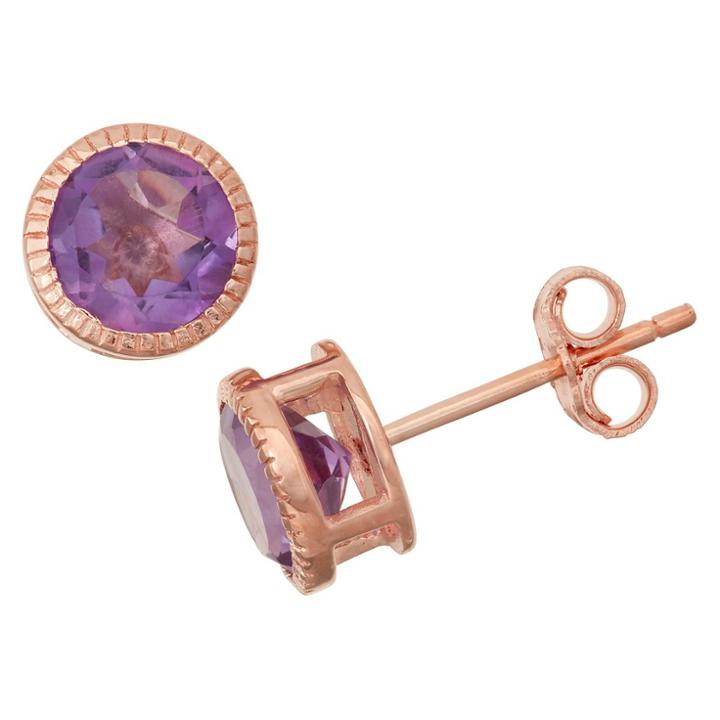 1 2/3 Tcw Tiara Rose Gold Over Silver 6mm Bezel-set Amethyst