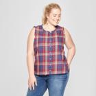 Women's Plus Size Plaid Button Front Sleeveless Blouse - Universal Thread Red/navy