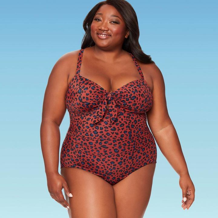 Women's Plus Size Slimming Control Tie Front One Piece Swimsuit - Dreamsuit By Miracle Brands 16w, Women's, Red
