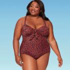 Women's Plus Size Slimming Control Tie Front One Piece Swimsuit - Dreamsuit By Miracle Brands 16w, Women's, Red