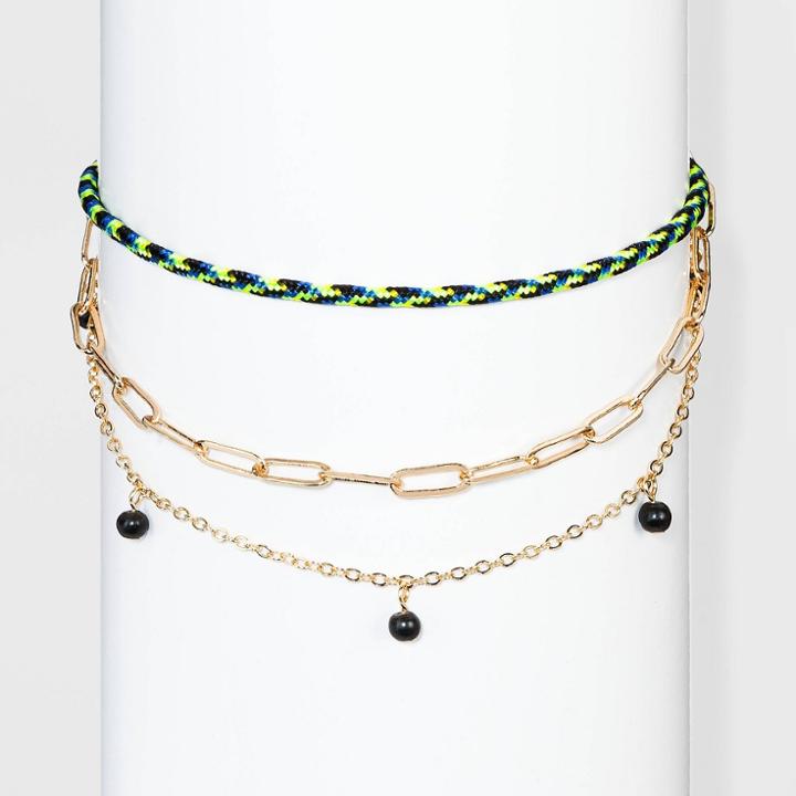 Shiny Gold And Sport Cord Choker Necklace Set 3pc - Wild Fable