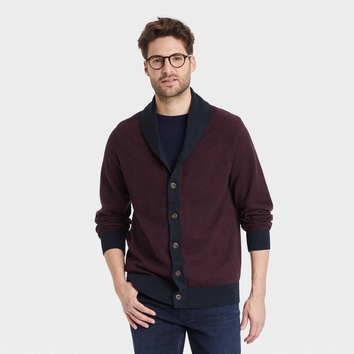 Men's Regular Fit Collared Cardigan - Goodfellow & Co Burgundy