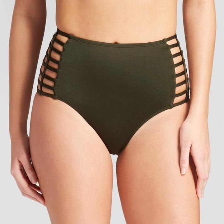 Women's Strappy High Waist Bikini Bottom - Deep Olive- Xl - Mossimo, Deep Olive