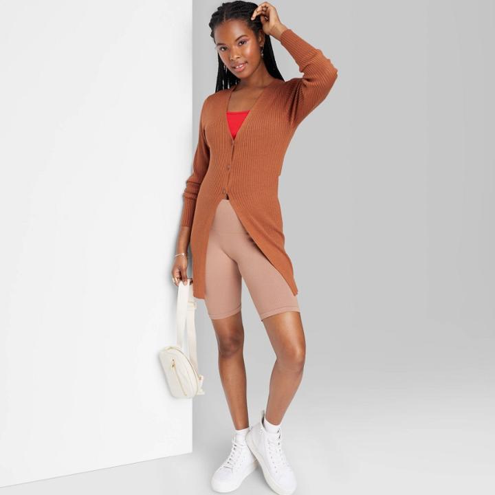 Women's Longline Button-down Cardigan - Wild Fable Copper