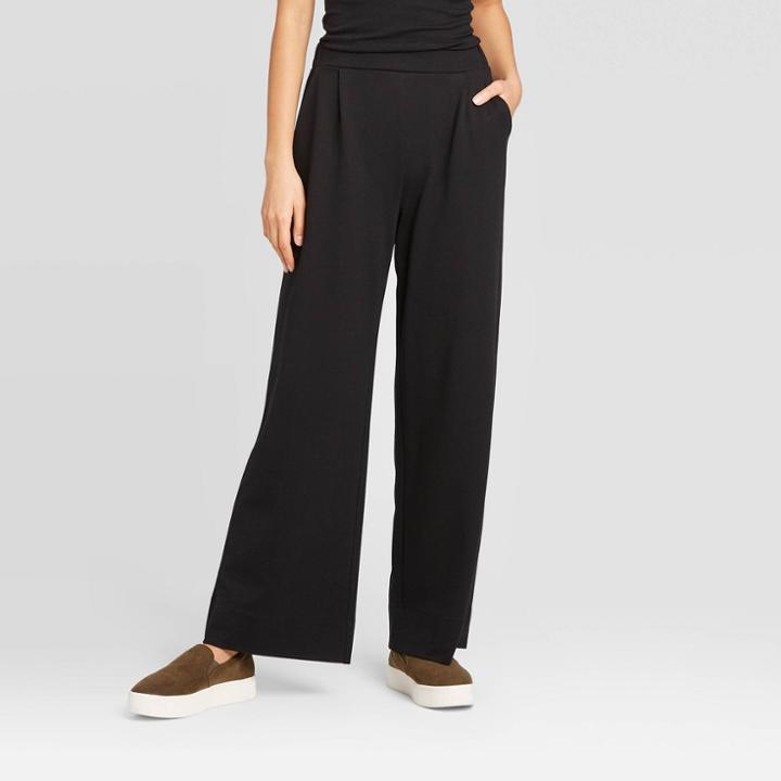Women's French Terry Wide Leg Pants - A New Day Black