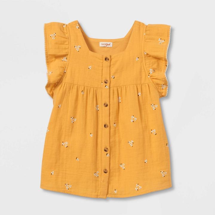 Girls' Short Sleeve Woven Top - Cat & Jack Mustard Yellow