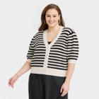 Women's Button-front Cardigan - A New Day Cream Striped Xxl, Ivory