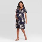 Maternity Floral Print Short Sleeve Knit Wrap Dress - Isabel Maternity By Ingrid & Isabel Navy Xs, Women's, Blue
