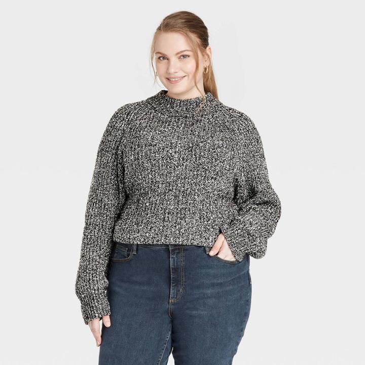 Women's Plus Size Mock Turtleneck Pullover Sweater - Universal Thread Charcoal Heather