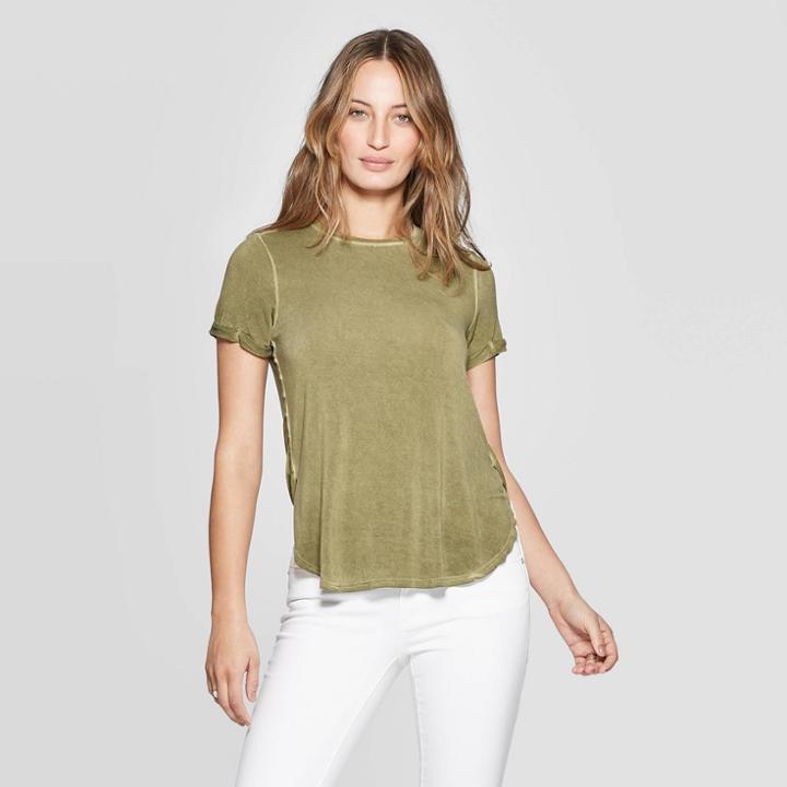 Women's Short Sleeve Scoop Neck Side Wrap T-shirt - Universal Thread Olive