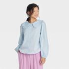 Women's Oversized Balloon Long Sleeve Button-down Shirt - A New Day Blue